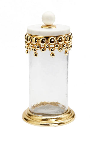 Hammered Glass Canisters with Gold Design and Marble Lid Set