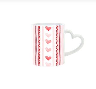 Red & Pink Hearts Ceramic Mug with Heart Handle