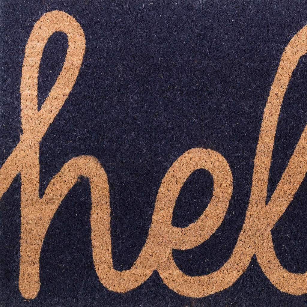 Cursive Hello Dark Blue Natural Coir Doormat