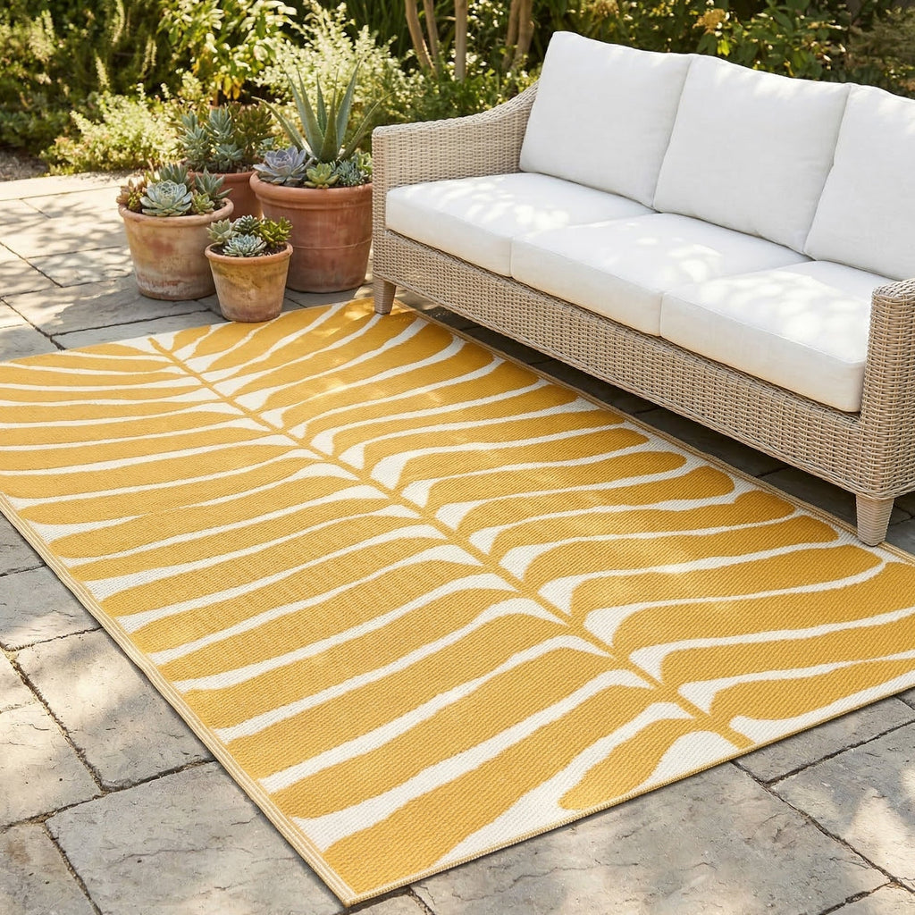 Hilo Honey Tropical Leaf Reversible Outdoor Patio Rug