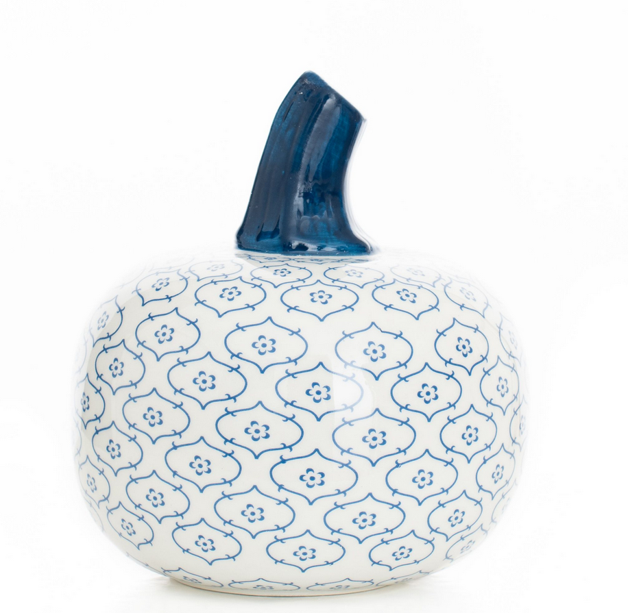 Small Blue & White Porcelain Pumpkin – 6.5-Inch