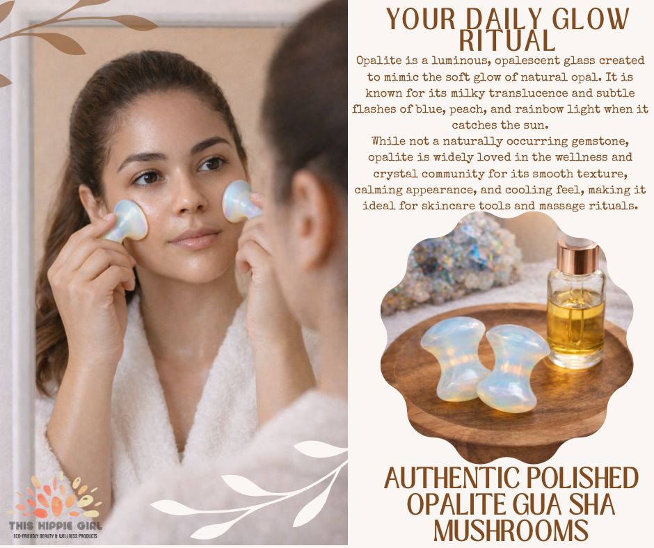 Opalite Gua Sha Mushrooms – Crystal Facial & Body Massage Set