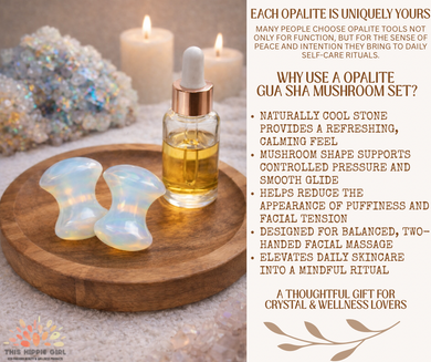 Opalite Gua Sha Mushrooms – Crystal Facial & Body Massage Set