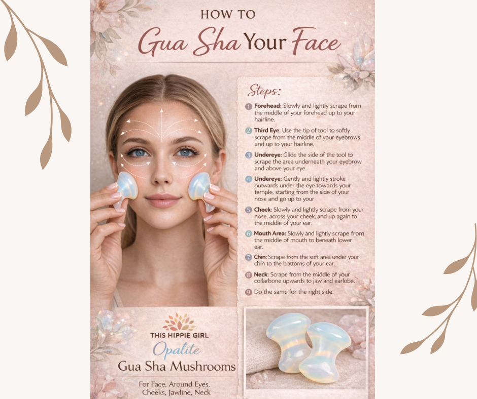 Opalite Gua Sha Mushrooms – Crystal Facial & Body Massage Set