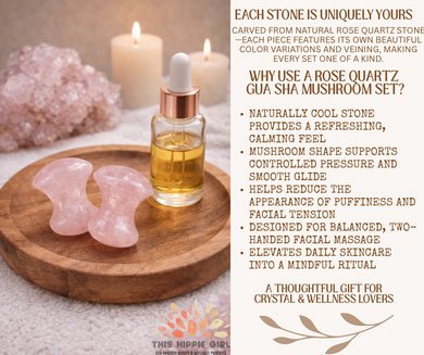 Rose Quartz Gua Sha Mushrooms – Crystal Facial & Body Massage Set