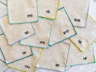 Elegant Linen Cocktail Coasters – 8-Piece Playful Bar Accessory Set