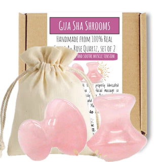 Rose Quartz Gua Sha Mushrooms – Crystal Facial & Body Massage Set