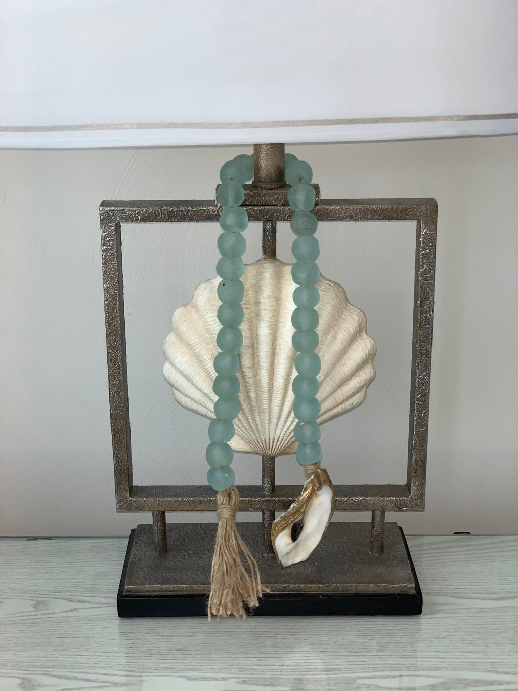 All Sea Glass Bead Garland with 18K Gold Gilded Oyster