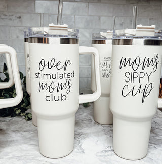Mom’s Sippy Cup 40oz Insulated Tumbler – Travel Mug with Handle & Straw