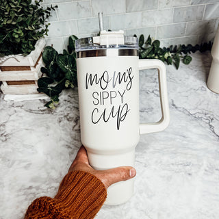 Mom’s Sippy Cup 40oz Insulated Tumbler – Travel Mug with Handle & Straw