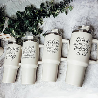 Mom’s Sippy Cup 40oz Insulated Tumbler – Travel Mug with Handle & Straw
