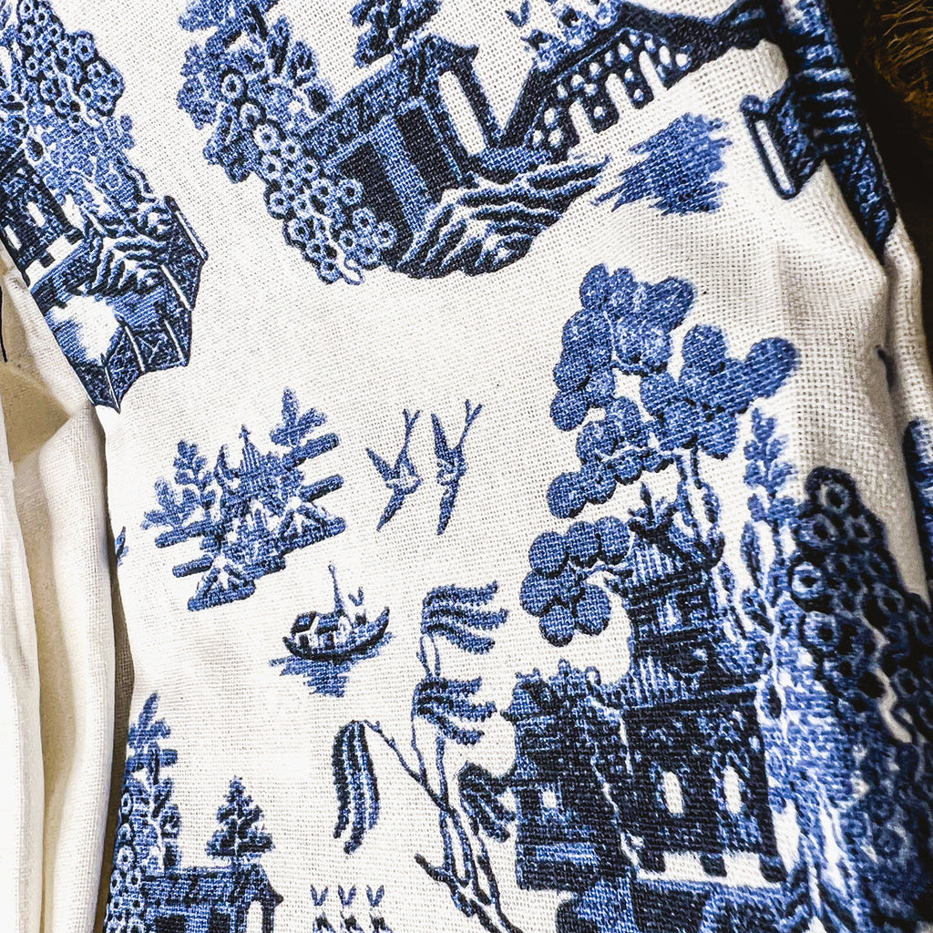 Chinoiserie Bunny Embroidered Dish Towel – Blue & White Easter Kitchen Towel