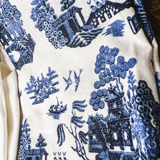 Chinoiserie Bunny Embroidered Dish Towel – Blue & White Easter Kitchen Towel