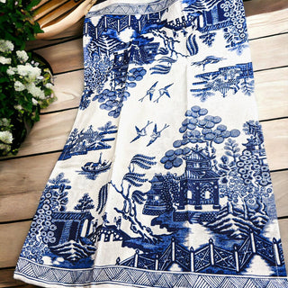 Chinoiserie Embroidered Dish Towels with Tassels – Blue & White Cotton Kitchen Towels