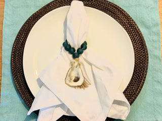 Splash Nude Beach Napkin Ring Set of 8 with Rose Gold Sea Glass & 18K Gold Oyster