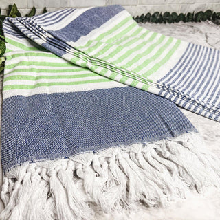 Pop of Summer Turkish Cotton Towel – Blue & Green Striped Peshtemal (40