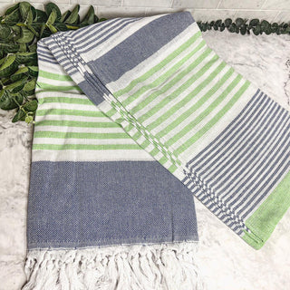 Pop of Summer Turkish Cotton Towel – Blue & Green Striped Peshtemal (40