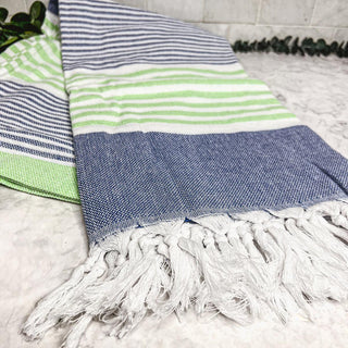 Pop of Summer Turkish Cotton Towel – Blue & Green Striped Peshtemal (40