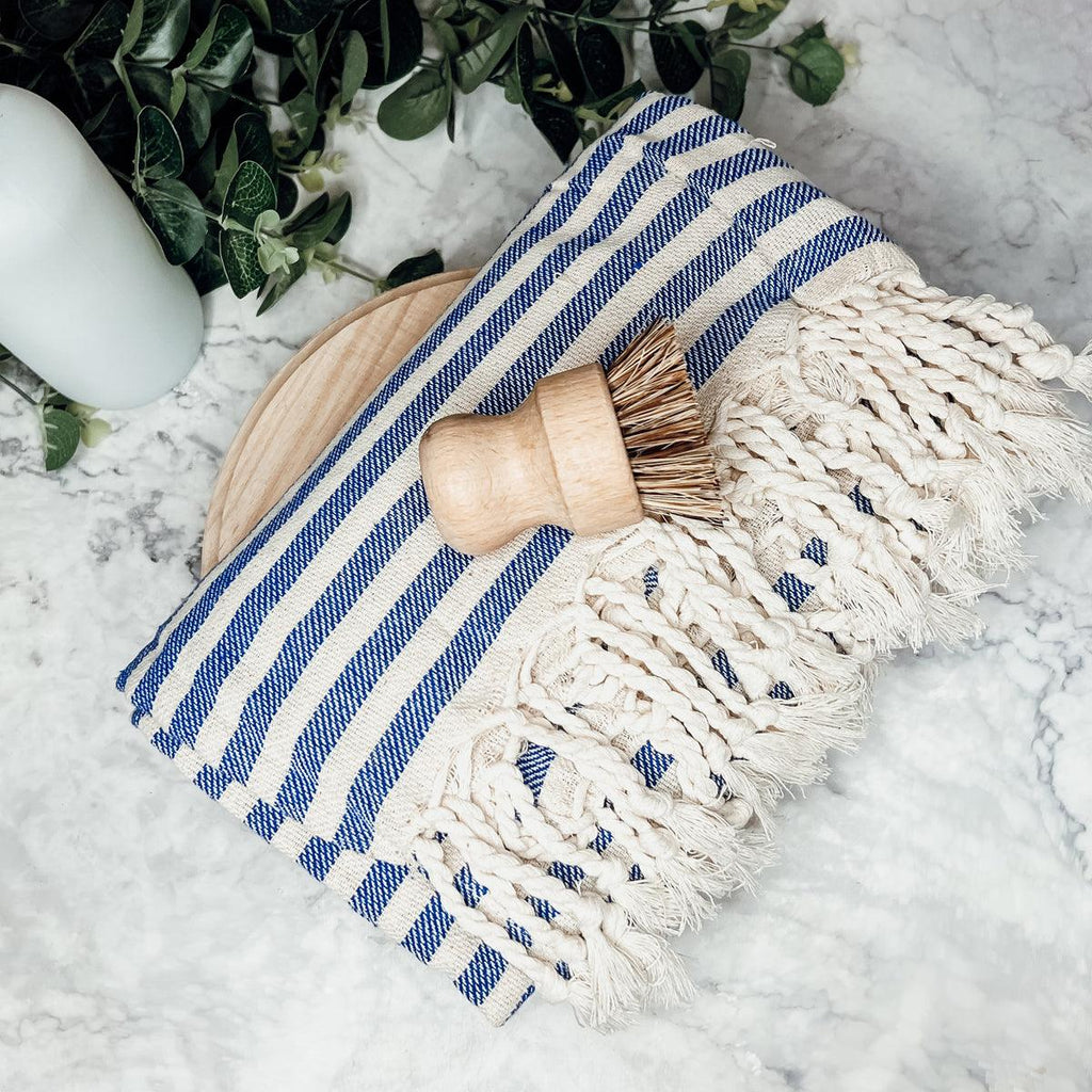 Nautical Turkish Cotton Towel – Blue or Grey Striped Peshtemal (40
