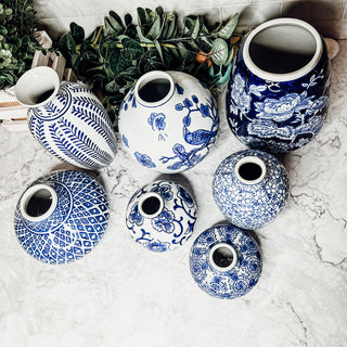 Samira Blue & White Chinoiserie Porcelain Vases – Hand-Painted Collection
