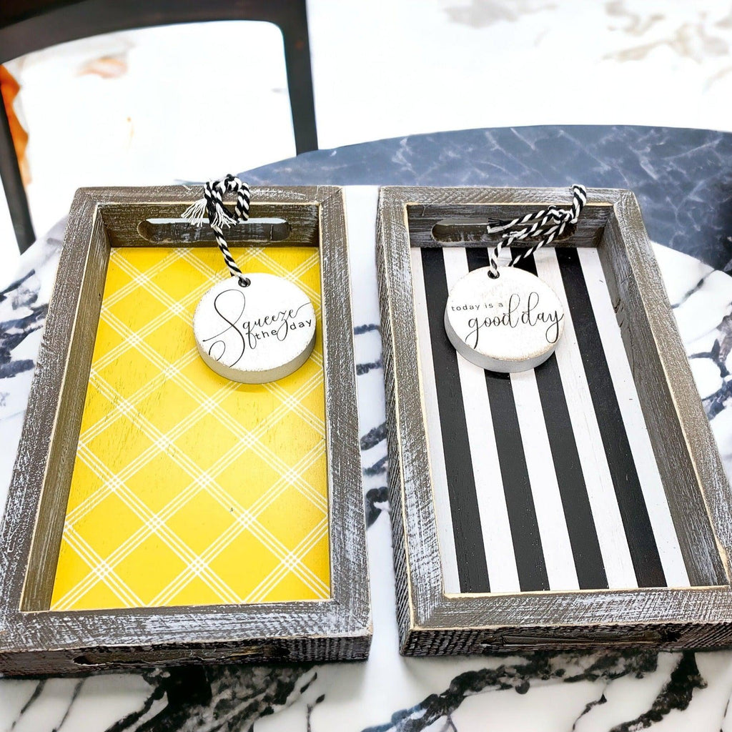 Squeeze the Day Lemon Wooden Tray – Rustic Farmhouse Decorative Accent