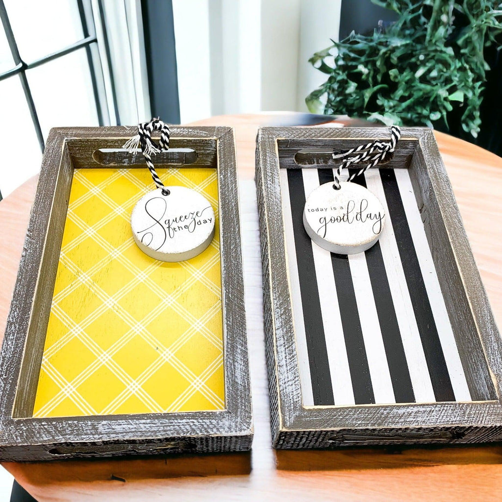 Squeeze the Day Lemon Wooden Tray – Rustic Farmhouse Decorative Accent