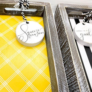Squeeze the Day Lemon Wooden Tray – Rustic Farmhouse Decorative Accent