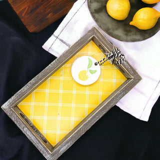 Squeeze the Day Lemon Wooden Tray – Rustic Farmhouse Decorative Accent
