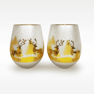 Frosted Gold & Silver Deer Stemless Wine Glasses – Set of 2