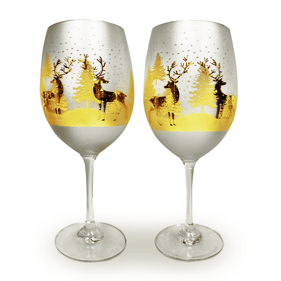 Gold & Silver Winter Deer Wine Glasses – Set of 2
