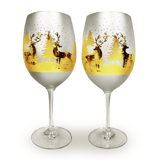 Gold & Silver Winter Deer Wine Glasses – Set of 2
