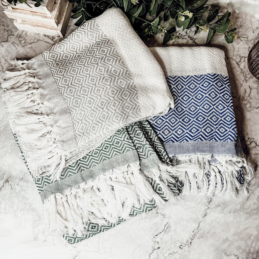 Haley Diamond Turkish Cotton Towel – Jacquard Diamond or Stripe Design (200 GSM)