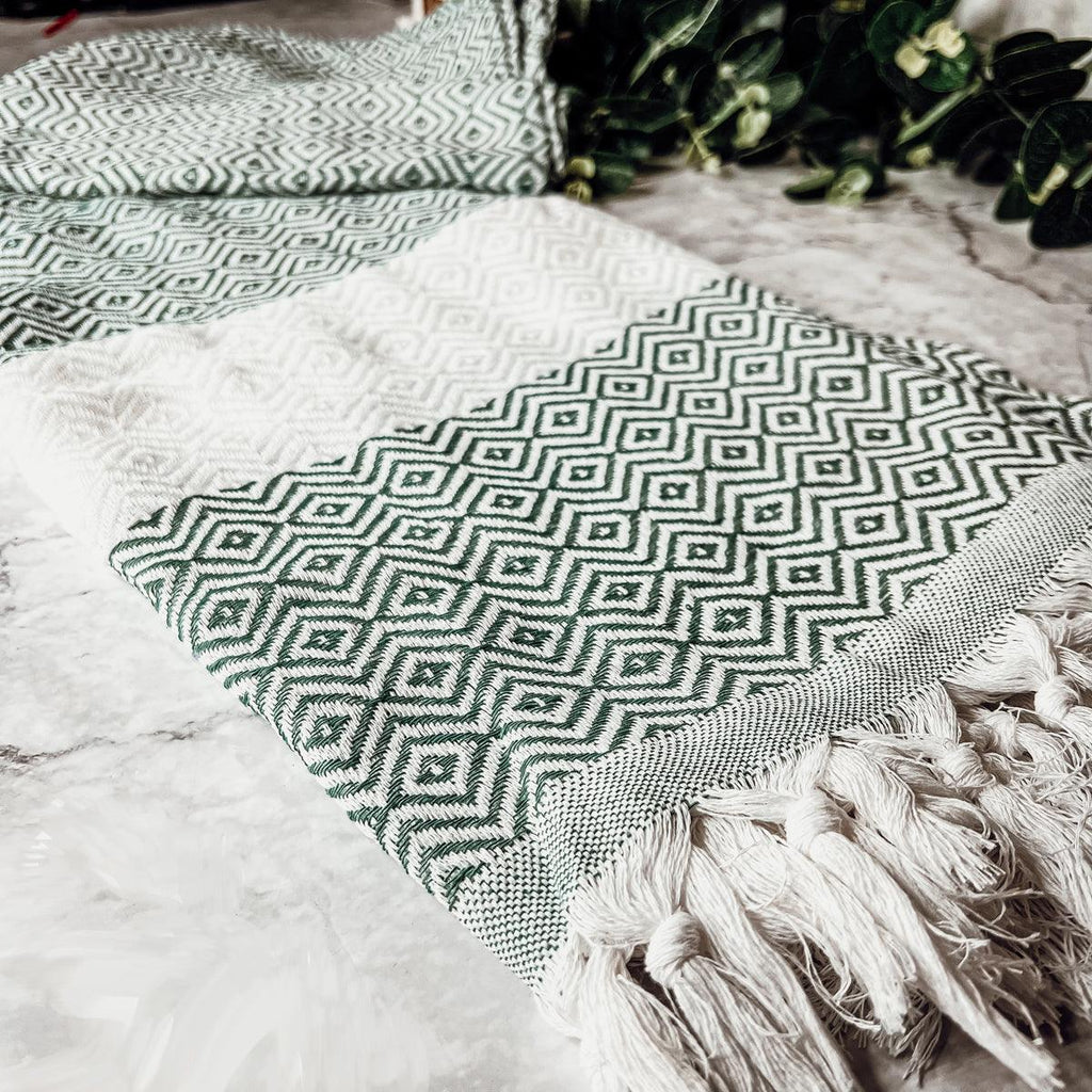 Haley Diamond Turkish Cotton Towel – Jacquard Diamond or Stripe Design (200 GSM)