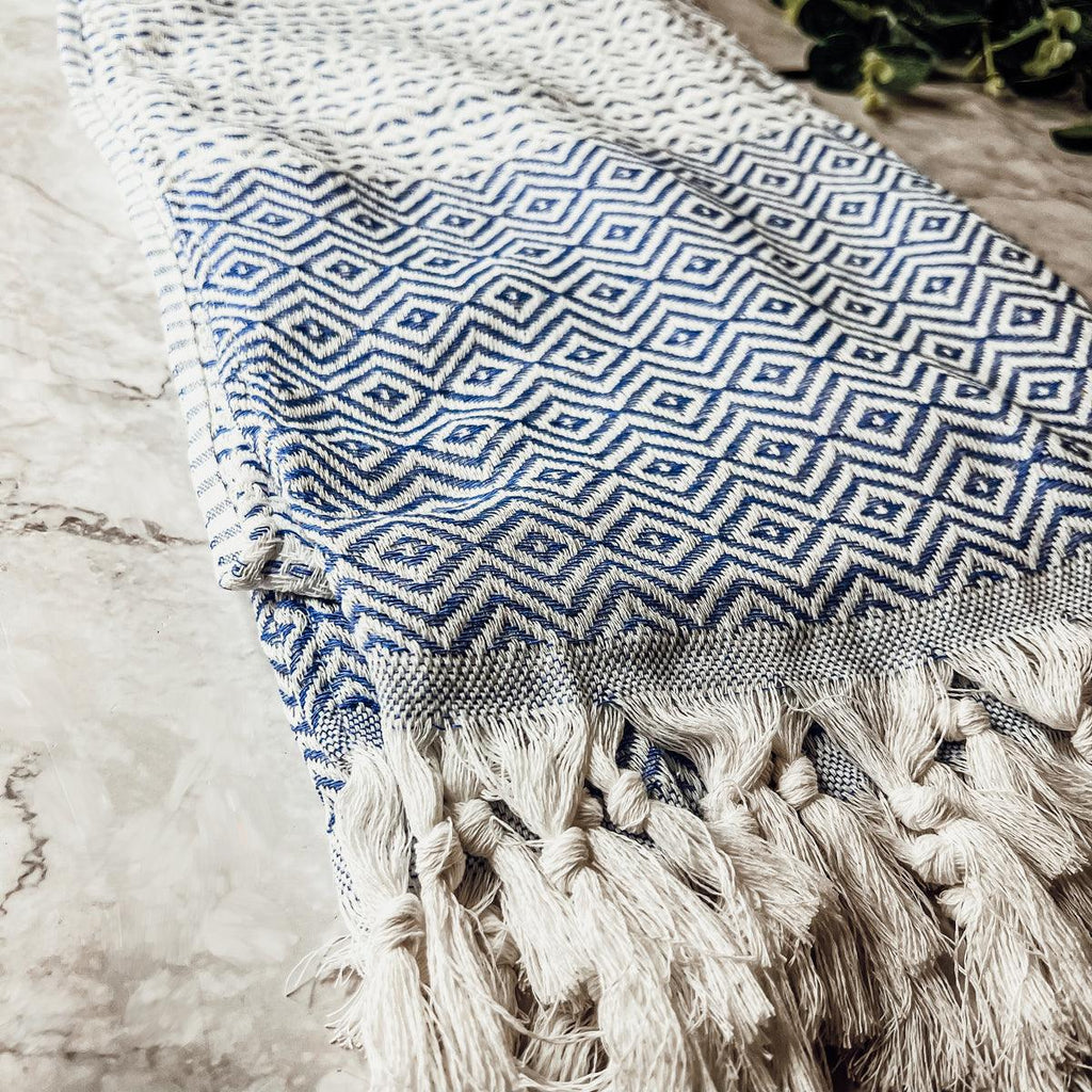 Azra Turkish Cotton Towel – Blue or Gray Woven Design (200 GSM, 40