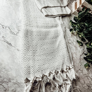 Azra Turkish Cotton Towel – Blue or Gray Woven Design (200 GSM, 40