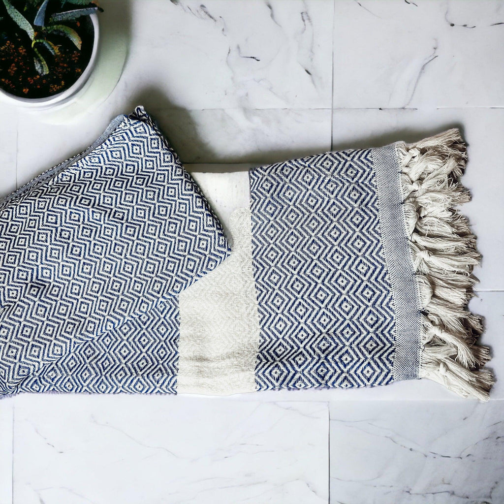 Haley Diamond Turkish Cotton Towel – Jacquard Diamond or Stripe Design (200 GSM)