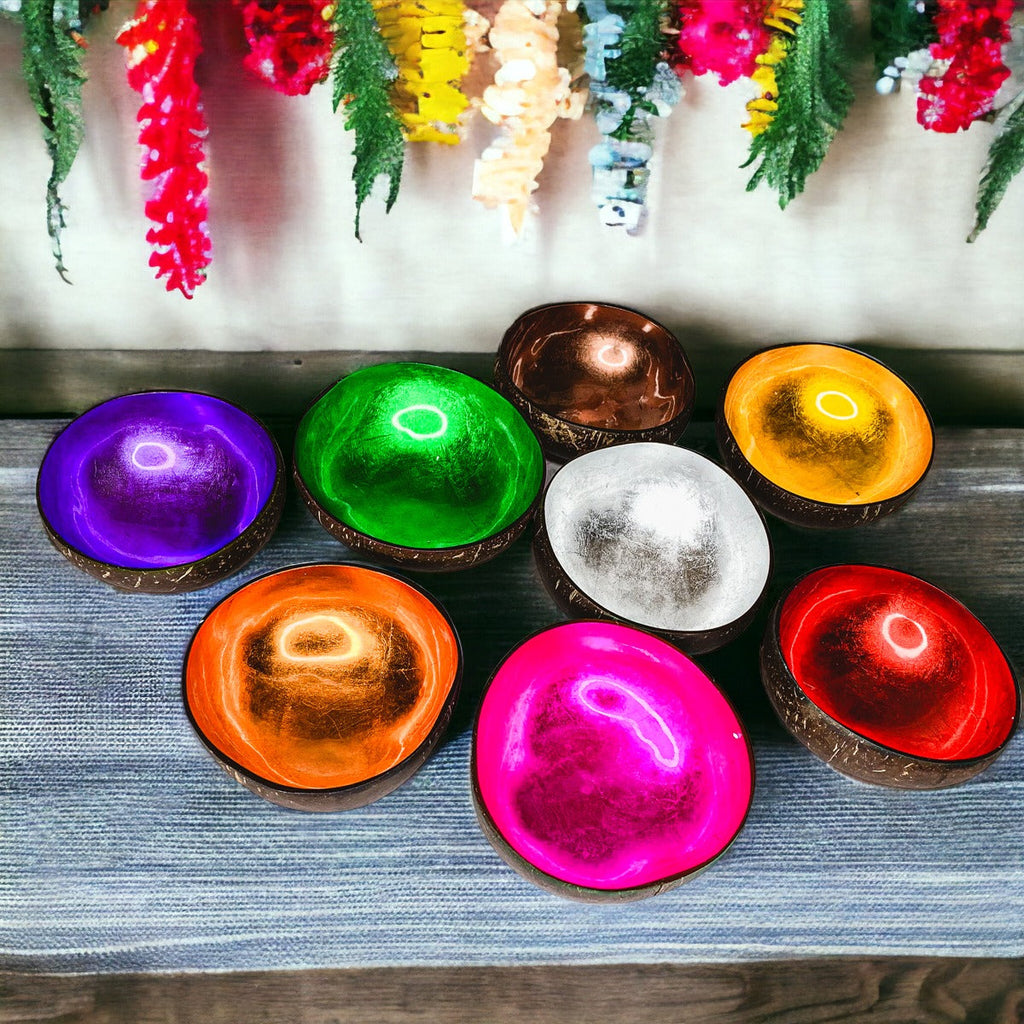 Coconut Rainbow Bowls – Gold Leaf Lacquered Coconut Shell Decorative Bowls