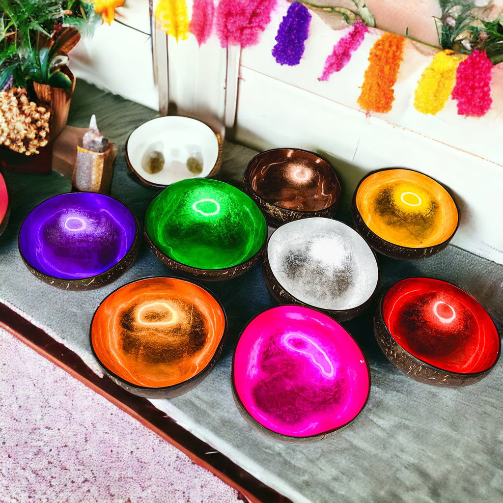 Coconut Rainbow Bowls – Gold Leaf Lacquered Coconut Shell Decorative Bowls