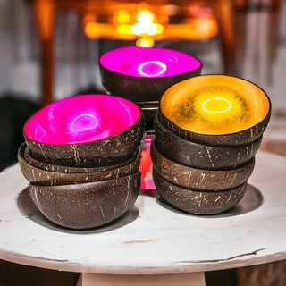 Coconut Rainbow Bowls – Gold Leaf Lacquered Coconut Shell Decorative Bowls