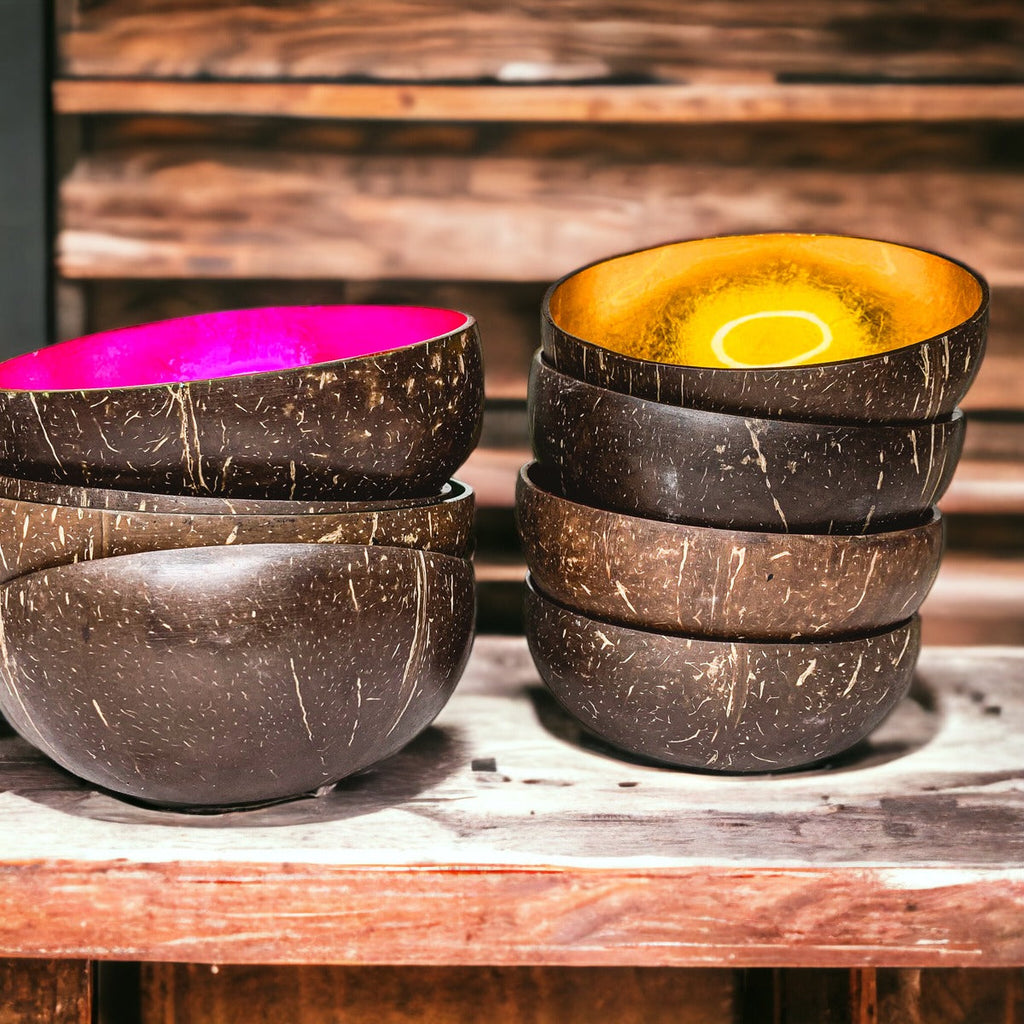 Coconut Rainbow Bowls – Gold Leaf Lacquered Coconut Shell Decorative Bowls