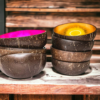 Coconut Rainbow Bowls – Gold Leaf Lacquered Coconut Shell Decorative Bowls