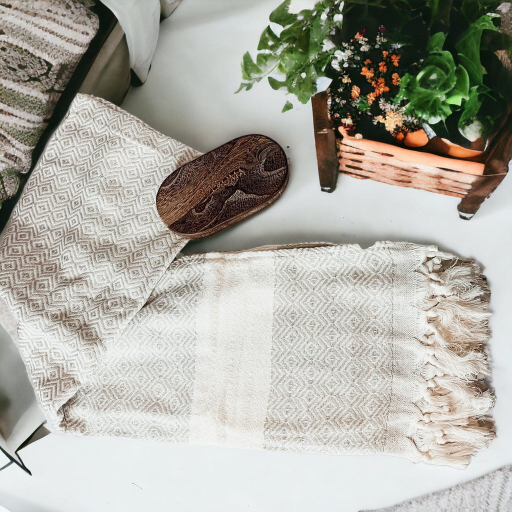 Haley Diamond Turkish Cotton Towel – Jacquard Diamond or Stripe Design (200 GSM)