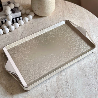 Nourhan- Serving Tray - Matt silver & beige