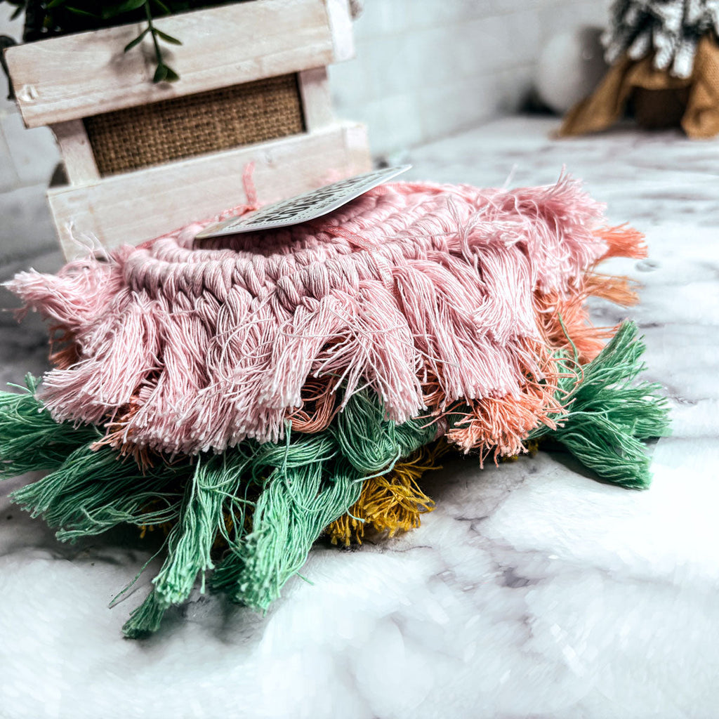 Braided Spiral Coasters with Tassels – Handcrafted Cotton Drink Coasters