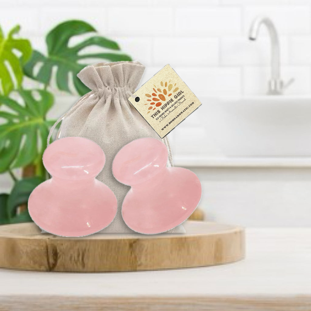 Rose Quartz Gua Sha Mushrooms – Crystal Facial & Body Massage Set
