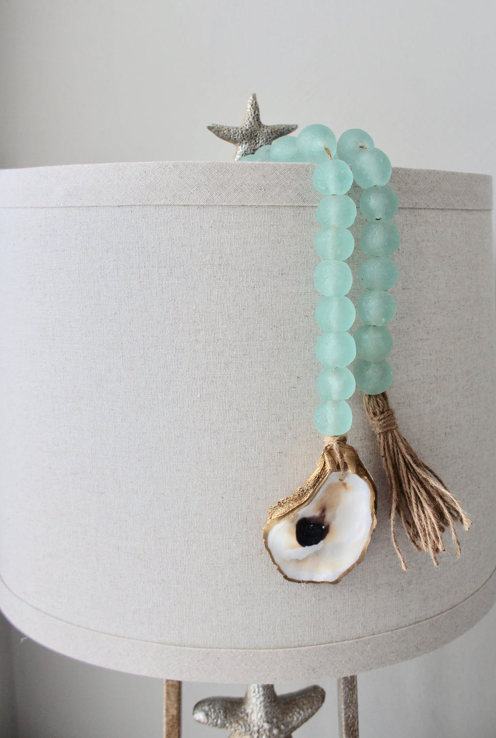 All Sea Glass Bead Garland with 18K Gold Gilded Oyster