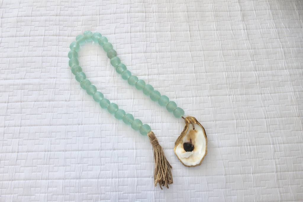 All Sea Glass Bead Garland with 18K Gold Gilded Oyster