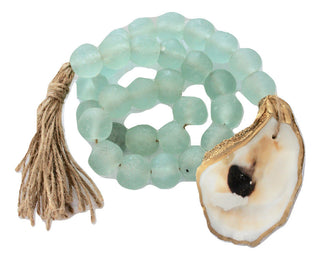 All Sea Glass Bead Garland with 18K Gold Gilded Oyster