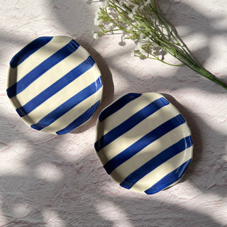 Ceramic Blue Stripe Plate Set of 4