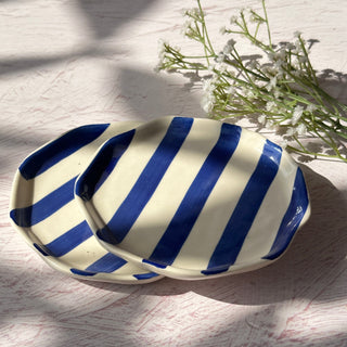 Ceramic Blue Stripe Plate Set of 4